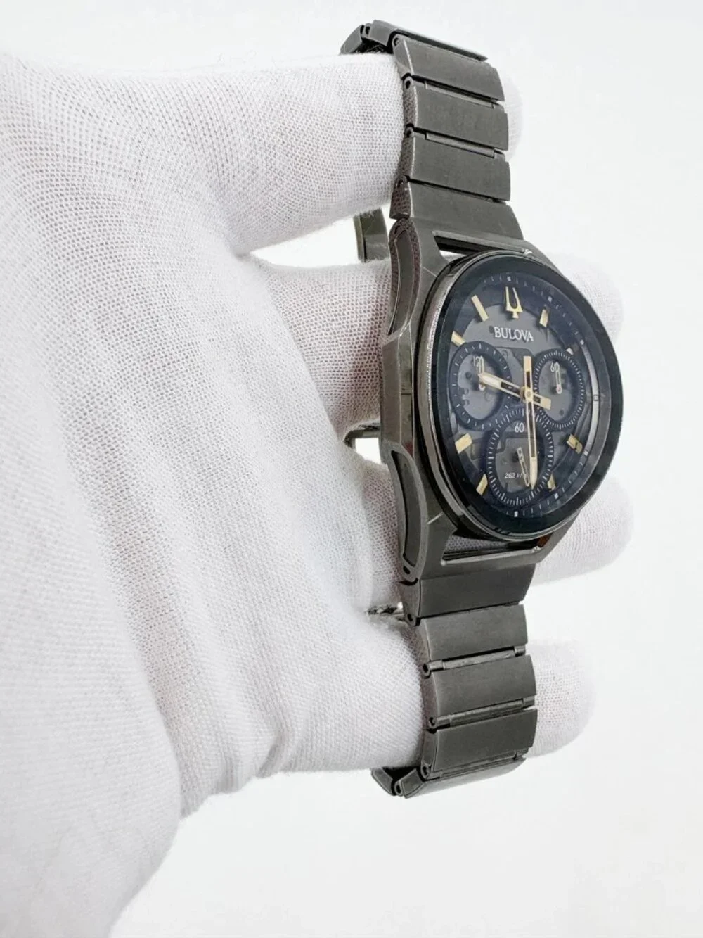 Bulova CURV 98A206 Chronograph Watch Warm Grey IP Sapphire Crystal With Box